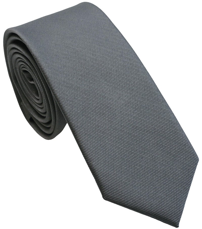 ZENXUS Solid Skinny Ties for Men, 2.5 inch Slim Dark Gray Necktie - Image 1